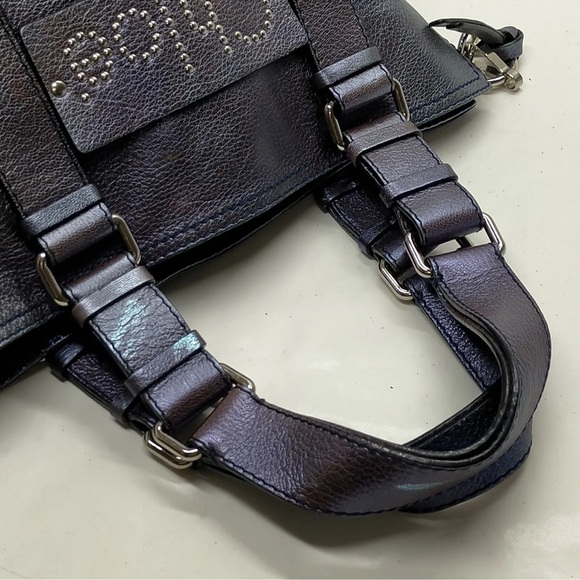 RARE Iridescent CHLOE PURPLE Tote Shoulder Bag LEATHER Large FABULOUS STUDS - Picture 4 of 10